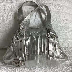 TOSCA BLU Silver Pleated Leather Shoulder Bag